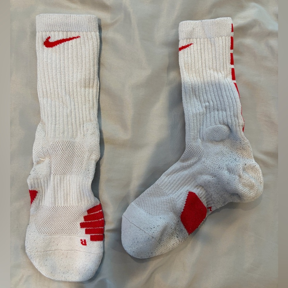 Nike White Crew Athletic Socks with Red Accents